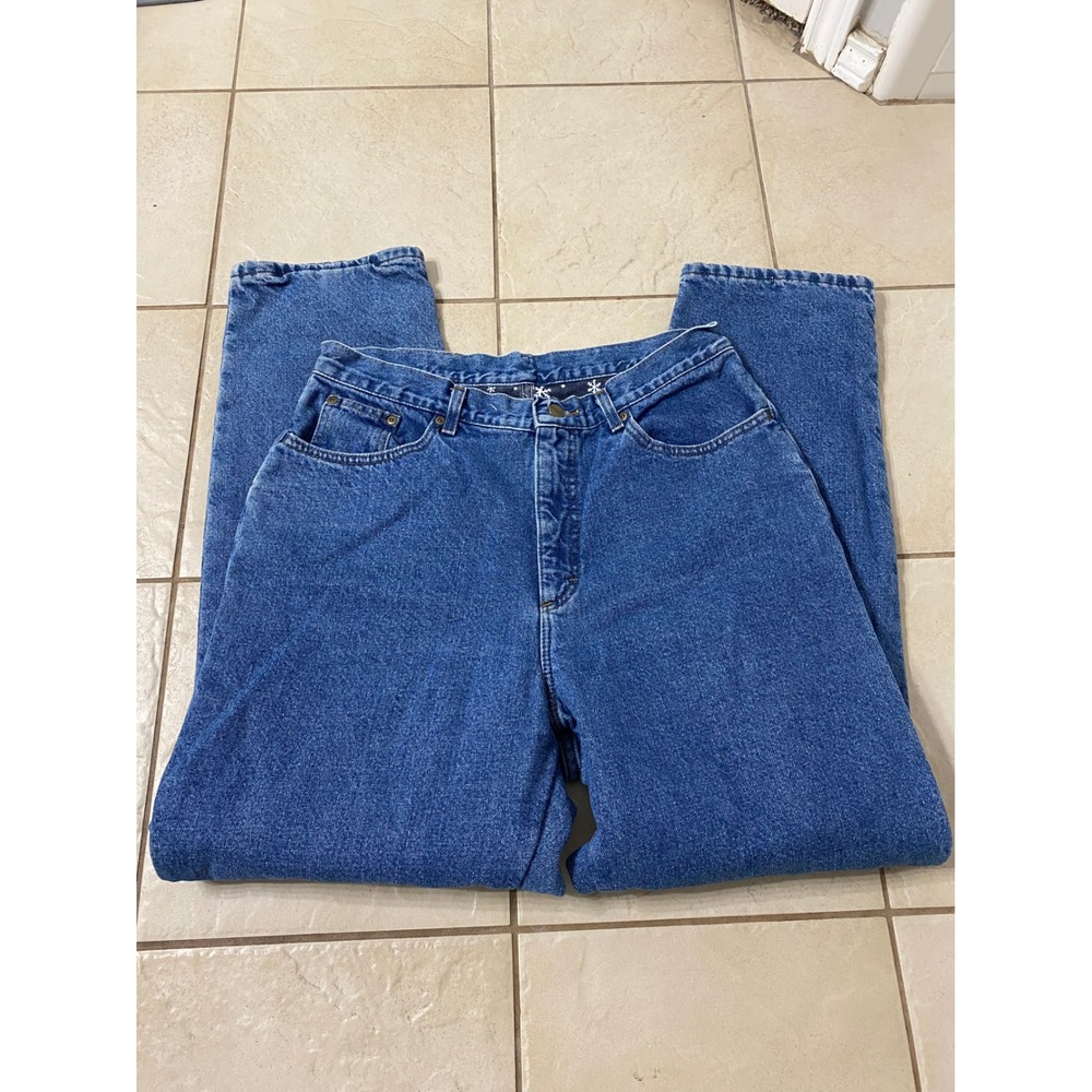 LL Bean Women Jeans Blue Denim Straight Leg Classic Fit Size 16 Medium Insulated